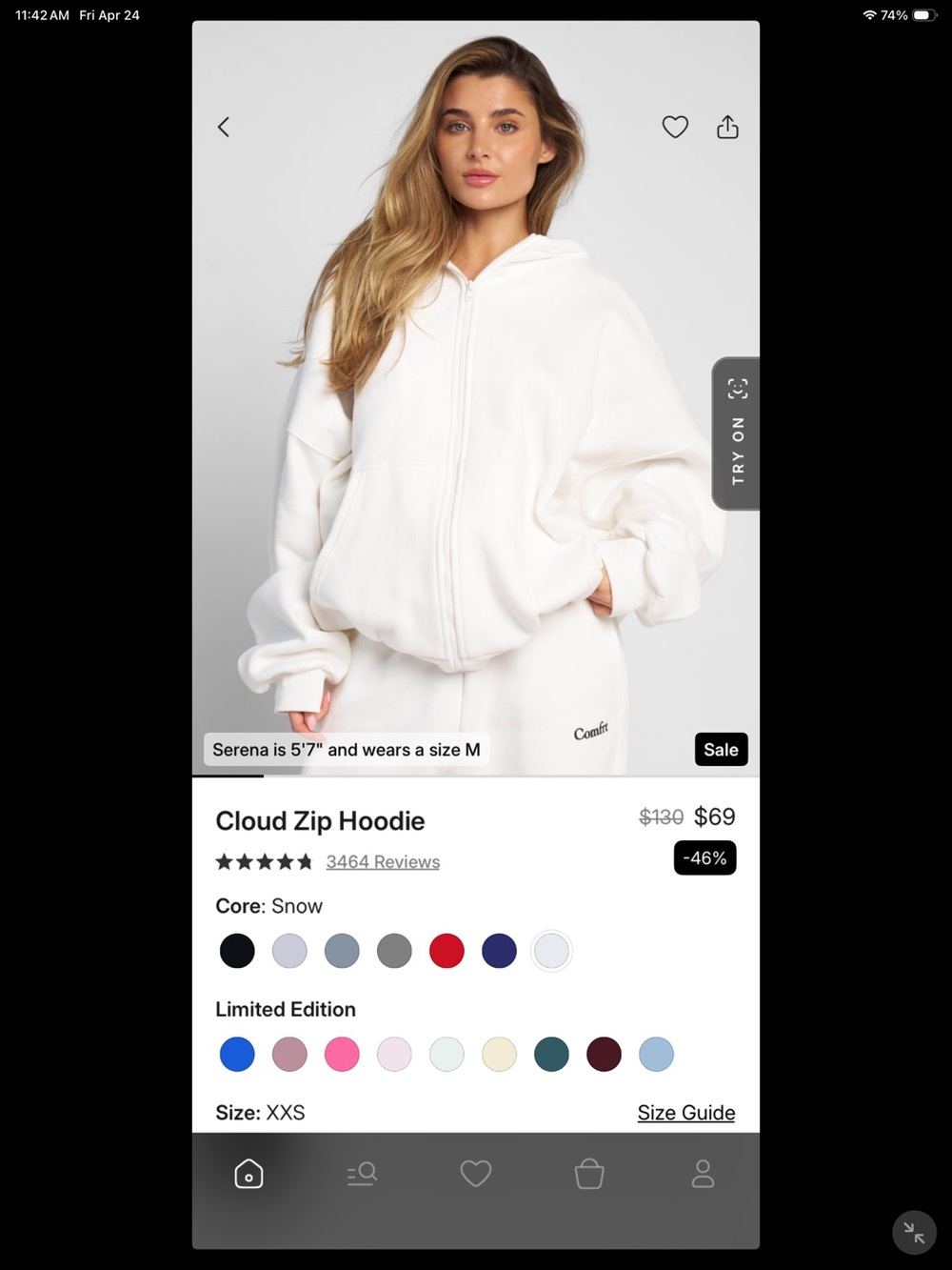 Comfrt Cloud Zip Hoodie - Snow L NEW